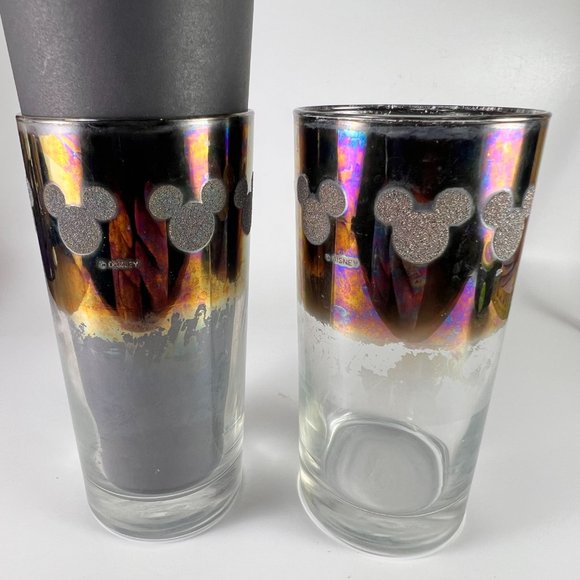 Walt Disney World Mickey Mouse Logo Silver Fade Chrome Drinking Glass Lot of 2 - Picture 16 of 16